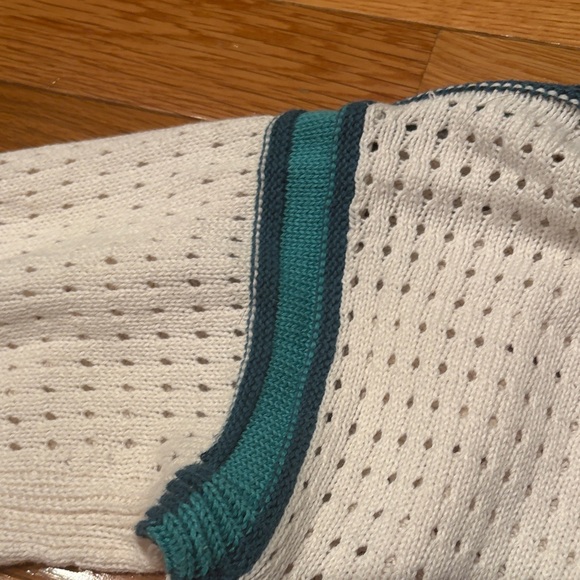 Lou & Grey White and Teal Crew Neck Sweater - Picture 4 of 9